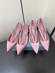 CUT-OUT PUMPS WITH BEAD BUCKLE IN BABY PINK SATIN