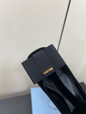BOW MARY JANE PUMPS WITH T-STRAP IN BLACK VELVET