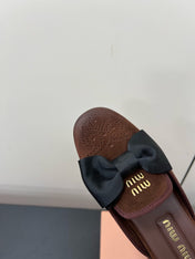 BOW MULES IN CHOCOLATE SUEDE