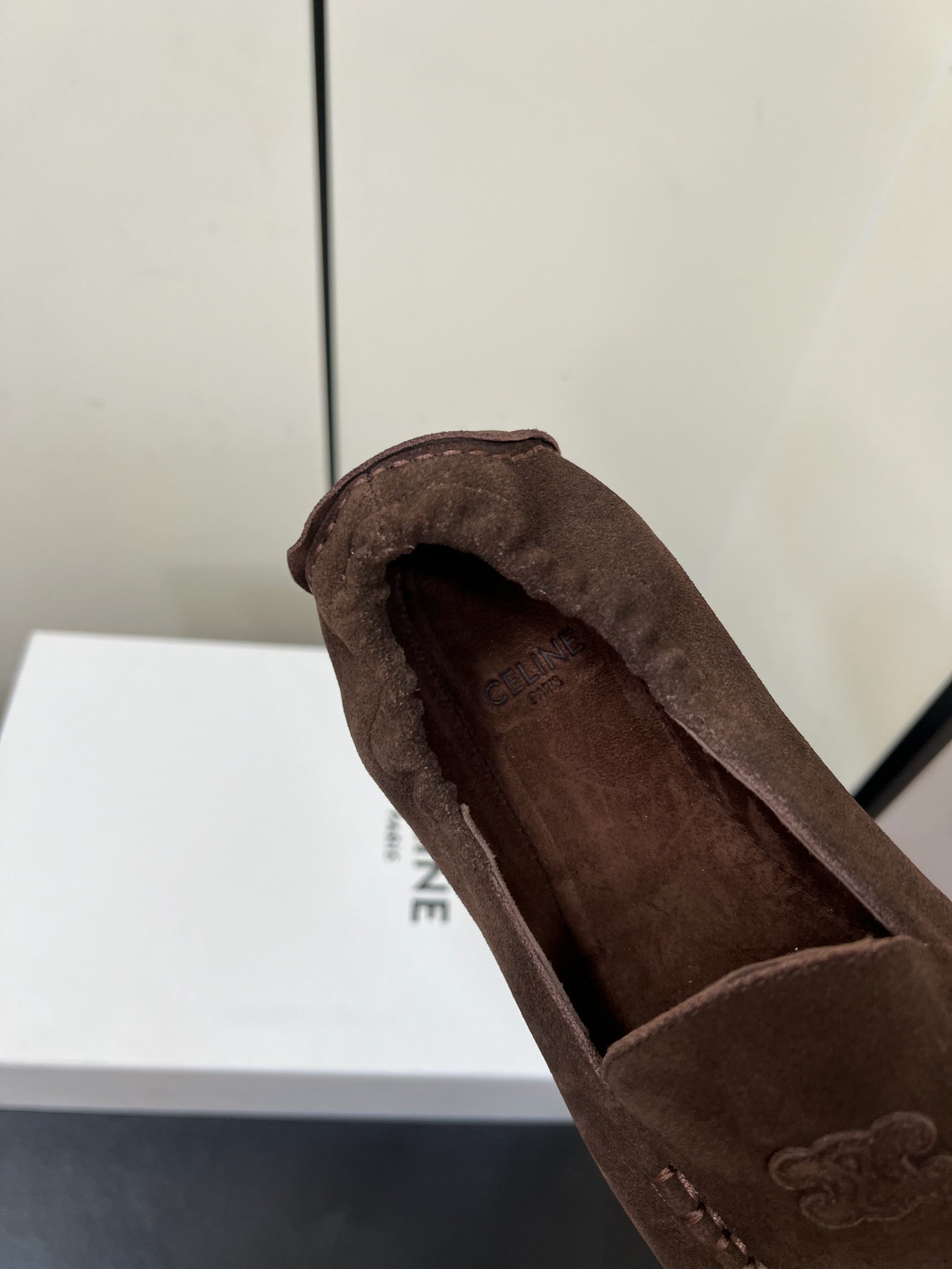 CELINE 26S MAILLON TRIOMPHE LOAFER IN DARK BROWN SUEDE