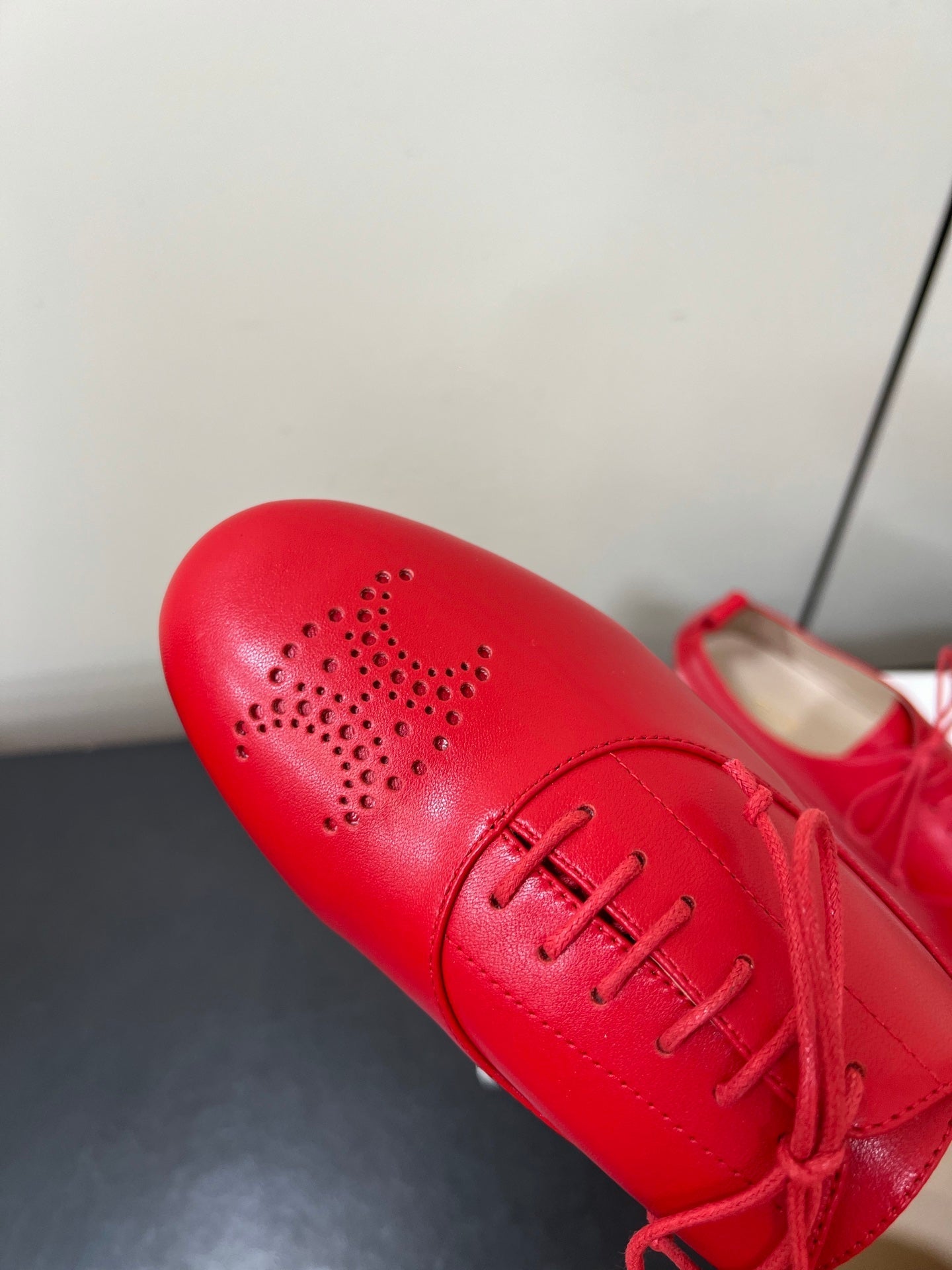 CELINE 26S MINIMAL LACE-UP SHOES IN RED CALFSKIN