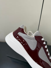 PRADA 26S SNEAKERS IN BURGUNDY RED PATENT CALFSKIN AND WHITE MESH