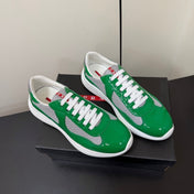 PRADA 26S SNEAKERS IN GREEN PATENT CALFSKIN AND WHITE MESH