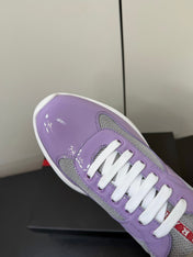 PRADA 26S SNEAKERS IN LIGHT PLUM PATENT CALFSKIN AND WHITE MESH