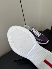 PRADA 26S SNEAKERS IN PLUM PURPLE PATENT CALFSKIN AND WHITE MESH