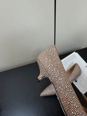 DIOR 26S POINTED-TOE HIGH HEELS 35MM IN NUDE SUEDE CRYSTAL