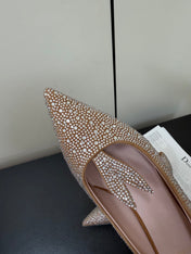 DIOR 26S POINTED-TOE HIGH HEELS 35MM IN NUDE SUEDE CRYSTAL