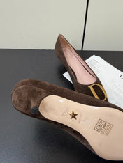 DIOR 26S POINTED-TOE HIGH HEELS 35MM IN DARK BROWN SUEDE GOLD HARDWARE