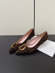 DIOR 26S POINTED-TOE HIGH HEELS 35MM IN DARK BROWN SUEDE GOLD HARDWARE