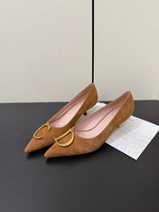 DIOR 26S POINTED-TOE HIGH HEELS 35MM IN TAN BROWN SUEDE GOLD HARDWARE