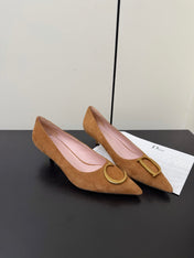 DIOR 26S POINTED-TOE HIGH HEELS 35MM IN TAN BROWN SUEDE GOLD HARDWARE