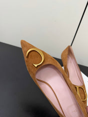 DIOR 26S POINTED-TOE HIGH HEELS 35MM IN TAN BROWN SUEDE GOLD HARDWARE
