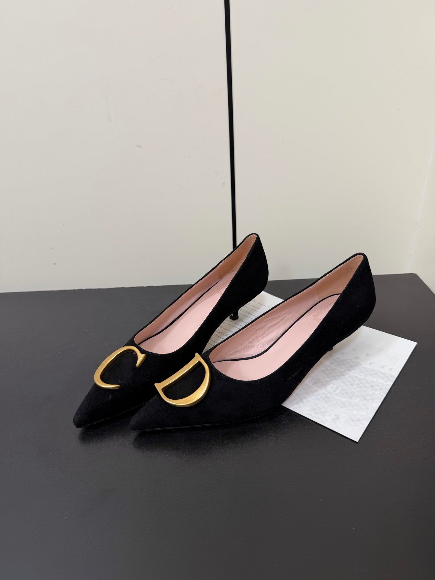 DIOR 26S POINTED-TOE HIGH HEELS 35MM IN BLACK SUEDE GOLD HARDWARE