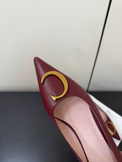 DIOR 26S POINTED-TOE HIGH HEELS 35MM IN DARK RED CALFSKIN GOLD HARDWARE