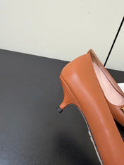 DIOR 26S POINTED-TOE HIGH HEELS 35MM IN RUST BROWN CALFSKIN GOLD HARDWARE