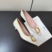 DIOR 26S POINTED-TOE HIGH HEELS 35MM IN CREAM WHITE CALFSKIN GOLD HARDWARE