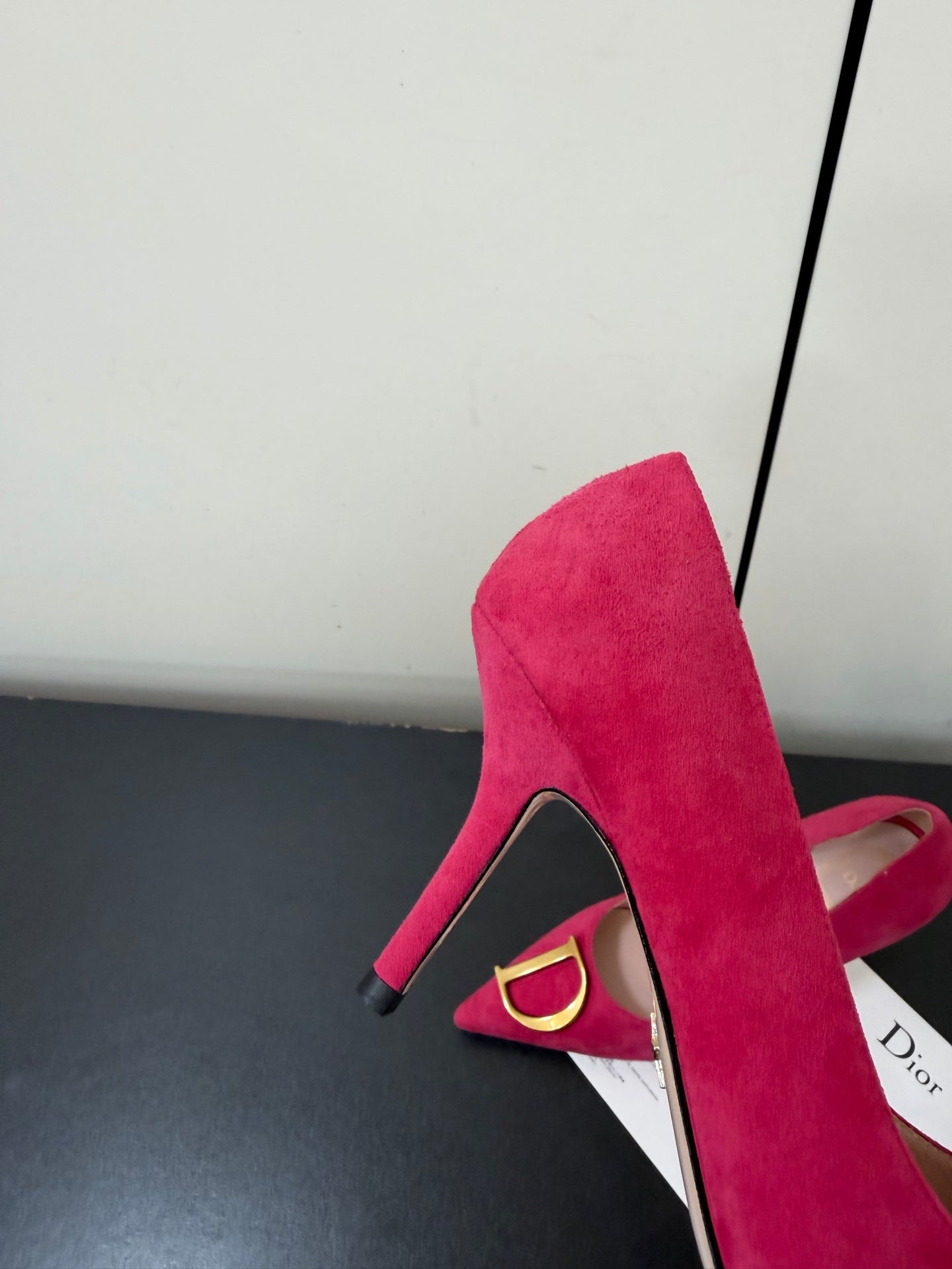 DIOR 26S POINTED-TOE HIGH HEELS 70MM IN RASPBERRY RED SUEDE GOLD HARDWARE