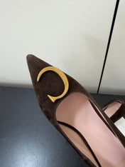 DIOR 26S POINTED-TOE HIGH HEELS 70MM IN DARK BROWN SUEDE GOLD HARDWARE