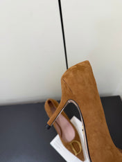 DIOR 26S POINTED-TOE HIGH HEELS 70MM IN TAN BROWN SUEDE GOLD HARDWARE