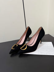 DIOR 26S POINTED-TOE HIGH HEELS 70MM IN BLACK SUEDE GOLD HARDWARE