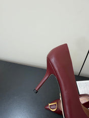 DIOR 26S POINTED-TOE HIGH HEELS 70MM IN DARK RED CALFSKIN GOLD HARDWARE