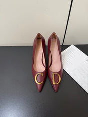 DIOR 26S POINTED-TOE HIGH HEELS 70MM IN DARK RED CALFSKIN GOLD HARDWARE