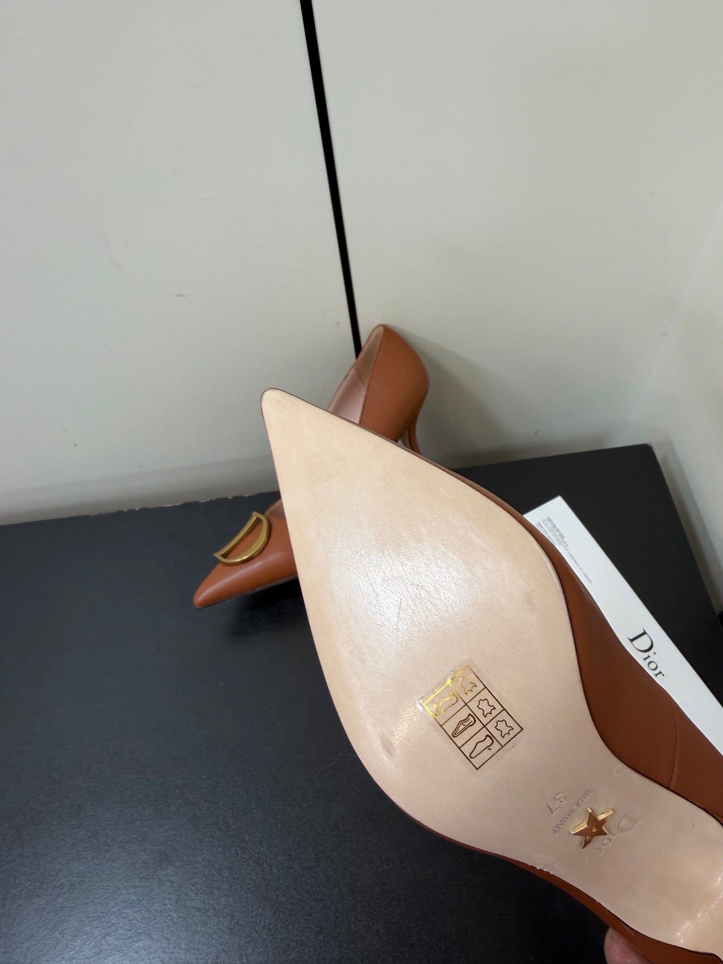 DIOR 26S POINTED-TOE HIGH HEELS 70MM IN RUST BROWN CALFSKIN GOLD HARDWARE