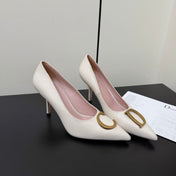 DIOR 26S POINTED-TOE HIGH HEELS 70MM IN CREAM WHITE CALFSKIN GOLD HARDWARE