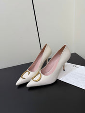 DIOR 26S POINTED-TOE HIGH HEELS 70MM IN CREAM WHITE CALFSKIN GOLD HARDWARE