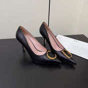 DIOR 26S POINTED-TOE HIGH HEELS 70MM IN BLACK CALFSKIN GOLD HARDWARE