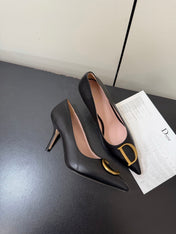 DIOR 26S POINTED-TOE HIGH HEELS 70MM IN BLACK CALFSKIN GOLD HARDWARE