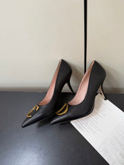 DIOR 26S POINTED-TOE HIGH HEELS 70MM IN BLACK CALFSKIN GOLD HARDWARE