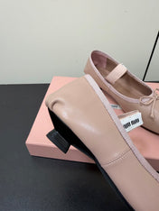 MIUMIU 26S FAIRY BALLET FLATS IN DARK NUDE CALFSKIN