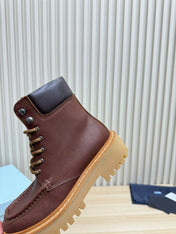 PRADA 25S LACE-UP ANKLE BOOTS IN DARK BROWN CALFSKIN