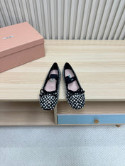 RHINESTONES MARY JANE FLATS IN BLACK SUEDE