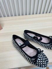 RHINESTONES MARY JANE FLATS IN BLACK SUEDE