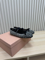 RHINESTONES MARY JANE FLATS IN BLACK SUEDE
