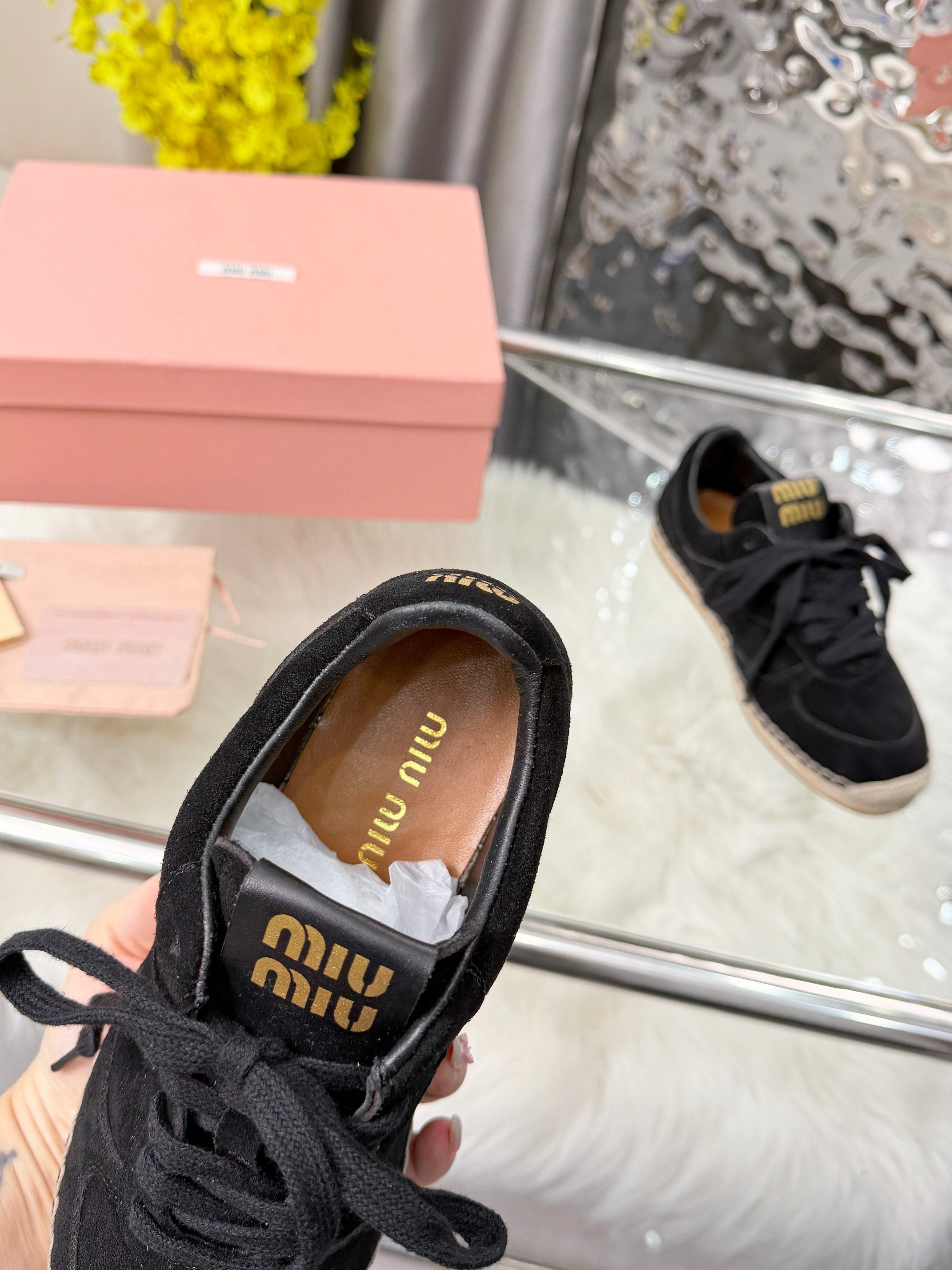 MIUMIU 26S SNEAKERS IN BLACK SUEDE