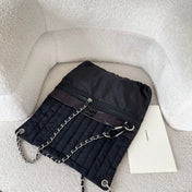 CHANEL 26S DRAWSTRING BACKPACK 44 IN BLACK PUFFY QUILTED NYLON
