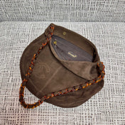 CHANEL 26S LARGE HOBO BAG 33 IN DARK BROWN SUEDE TORTOISE RESIN CHAIN