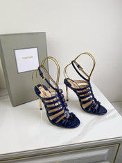 HIGH SANDAL 10 CM IN NAVY BLUE CALFSKIN