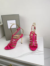 HIGH SANDAL 10 CM IN BRIGHT PINK CALFSKIN