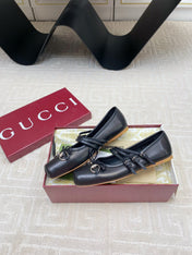 GG BALLET FLAT BLACK HORIZONTAL STRAPS LAMBSKIN