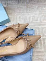 SLINGBACK PUMPS ATTACHED BOW IN BEIGE GLOSSY CALFSKIN