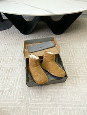 FLAT ANKLE BOOTS IN CIDER BROWN SUEDE AND SHEARLING LINING