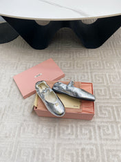 MARY JANE FLATS IN SILVER METALLIC SMOOTH LAMBSKIN