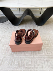 THONG SANDALS IN RED BROWN SHINY LAMBSKIN WITH SILVER BUCKLE