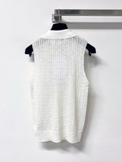CHANEL 26S SLEEVELESS POLO KNIT TOP STYLE 1136