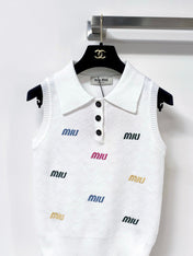 MIUMIU 26S SLEEVELESS KNIT POLO TOP 1236