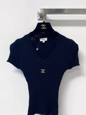 CHANEL 26S SHORT SLEEVE V-NECK KNIT TOP STYLE 1240